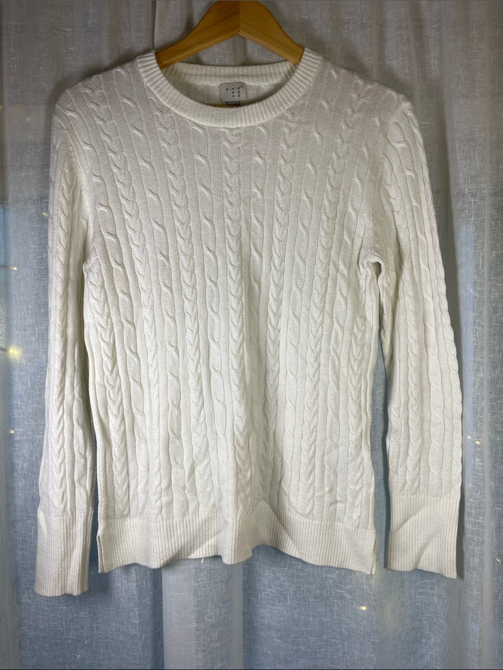 a new day Women's White Cable Knit Crewneck Sweater